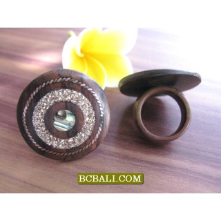 Black Wooden Ethnic Finger Rings Motif Carved